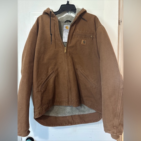 Vintage Carhartt Jacket Mens XL Medium Brown Sierra Sherpa Lined Full Zip Hooded - Picture 1 of 12